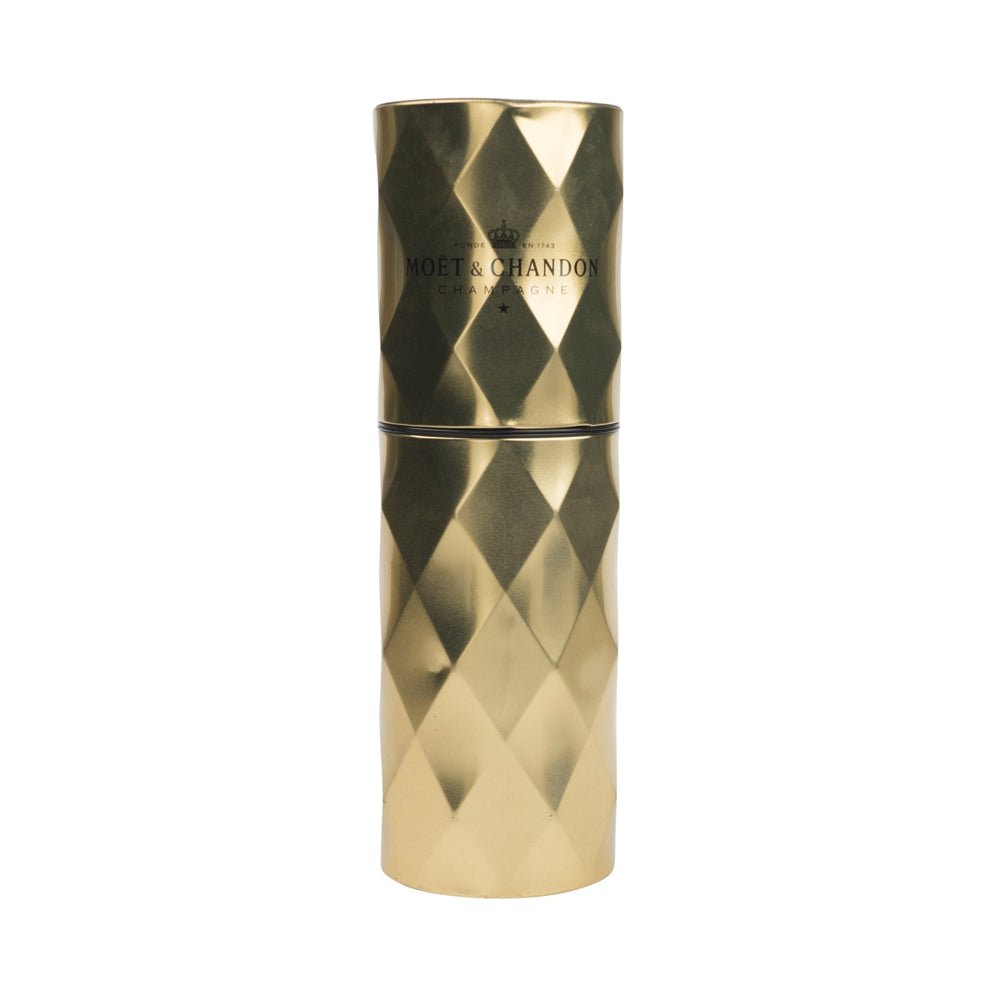 1 Moët & Chandon Champagne Glacière Métal Or Cylindrique pour bouteilles de 0,7 L avec inscription et bouchon à vis, neuve