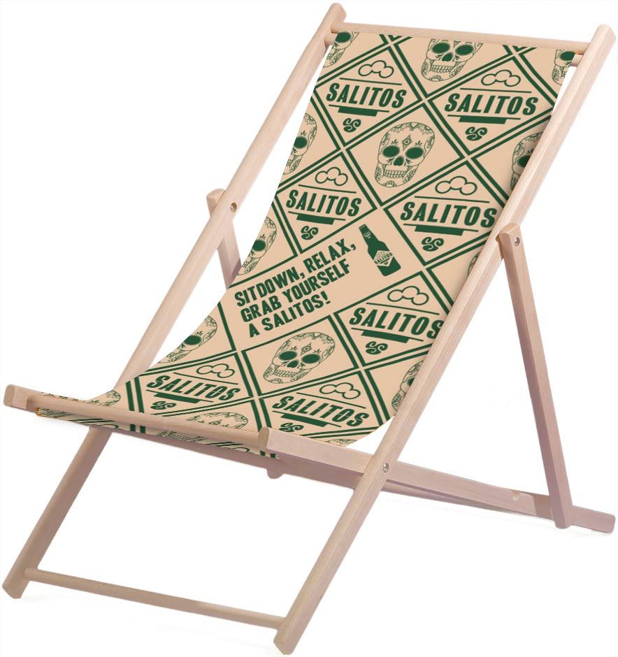 1 chaise longue Salitos en bois avec toile en polyester, max. 95 kg, beige, neuve