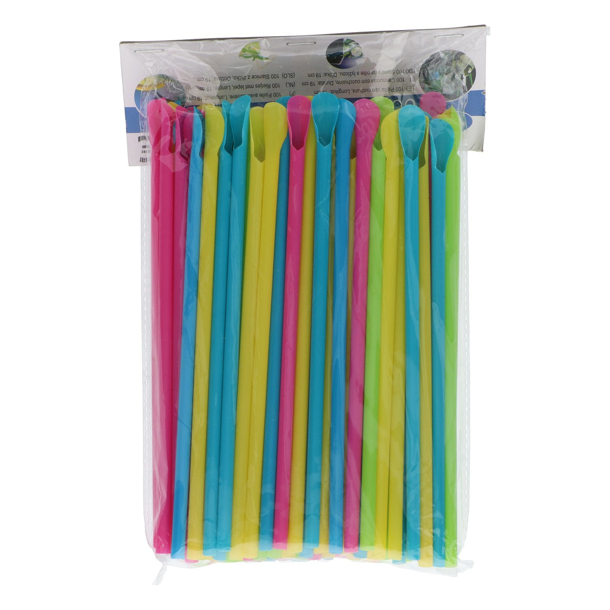 100 pailles colorées, cuillères en plastique, 0,5 x 19 cm, pour fêtes, cocktails et glaces