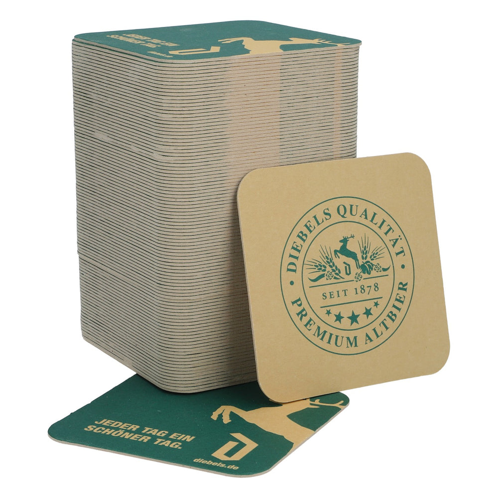 100x sous-verres en carton Diebels Bier, sous-verres en carton, sous-verres en carton vert 9x9 cm