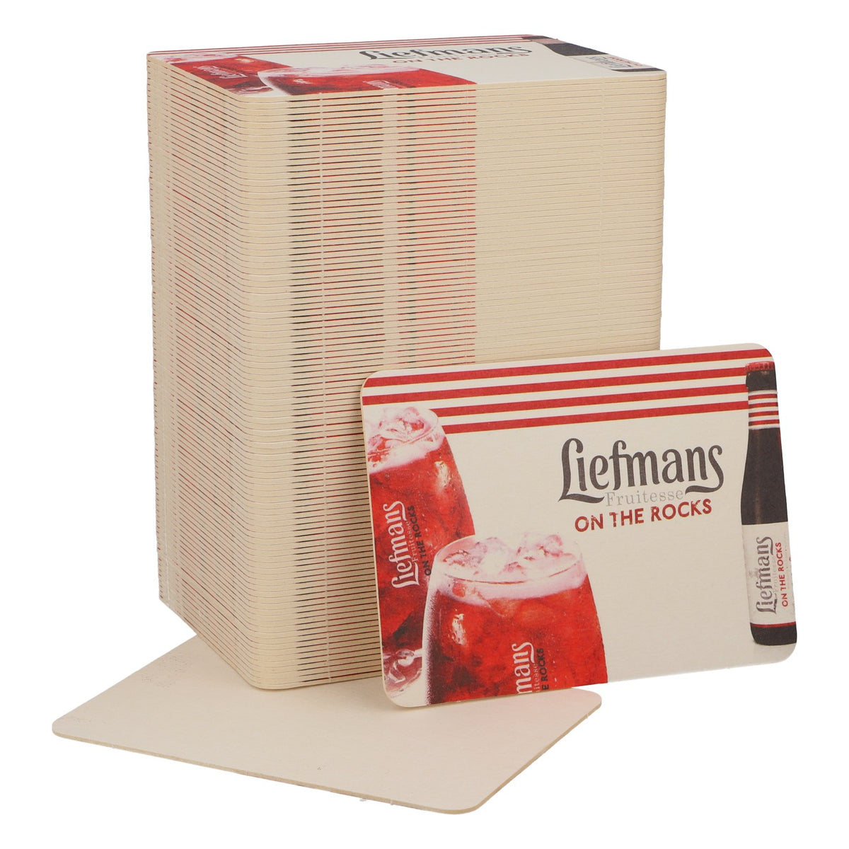 100 sous-verres Liefmans sous-verres en verre accessoires de bar 11x8 cm rouge/blanc