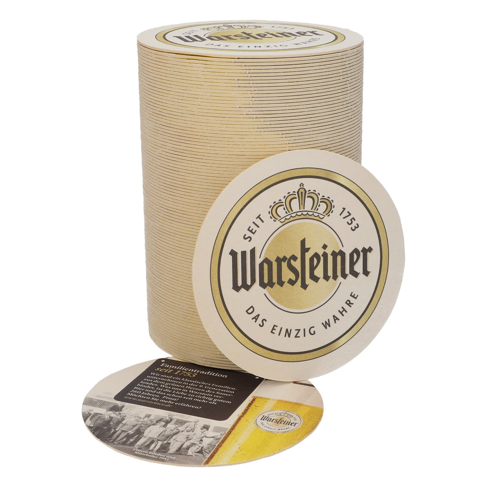 100 sous-verres Warsteiner, Ø 10,5 cm, « Une tradition familiale depuis 1753 »