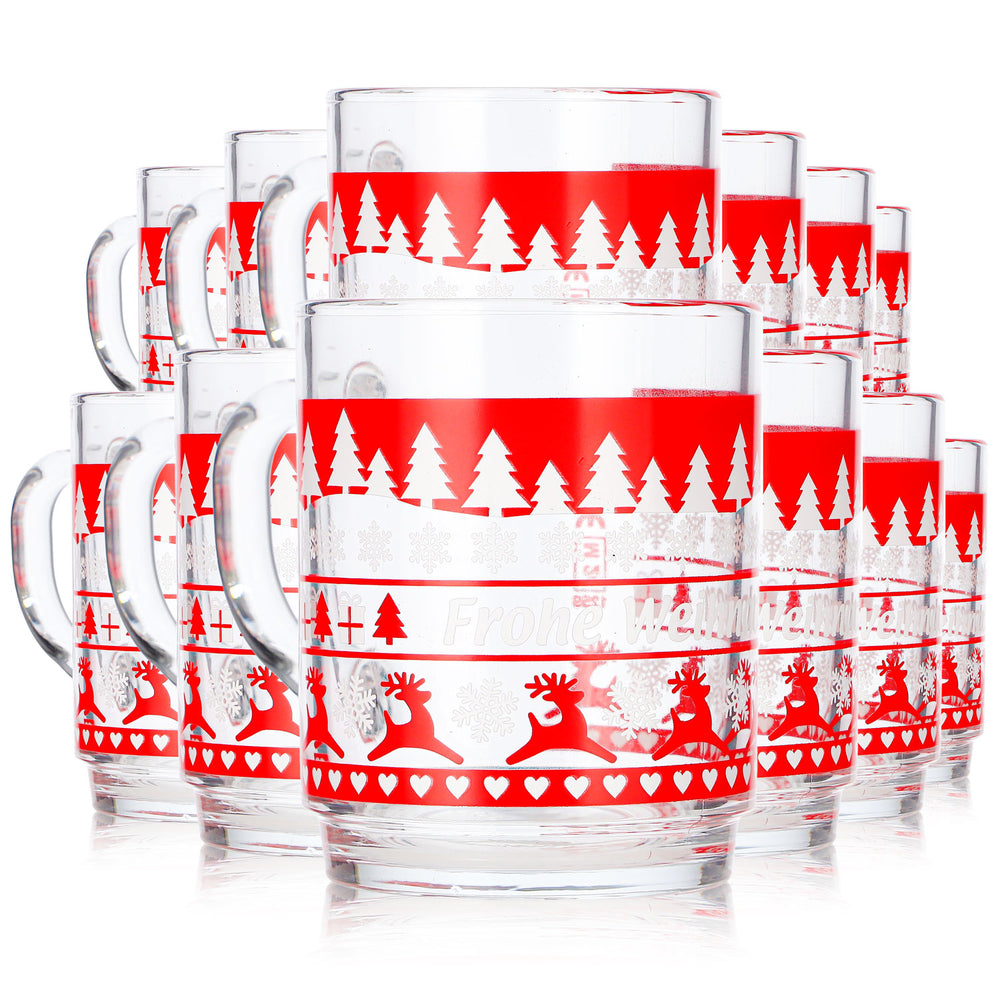 12 tasses à vin chaud Mohaba en verre transparent, motif norvégien avec des cerfs, 0,2 l, graduées