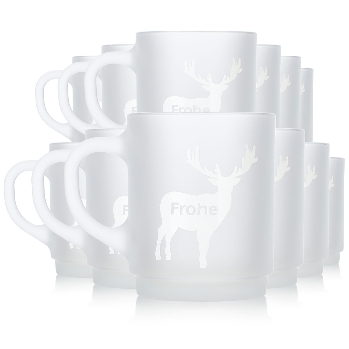12 tasses à vin chaud Mohaba en verre satiné, motif cerfs, « Joyeux Noël », 0,2 l, graduées