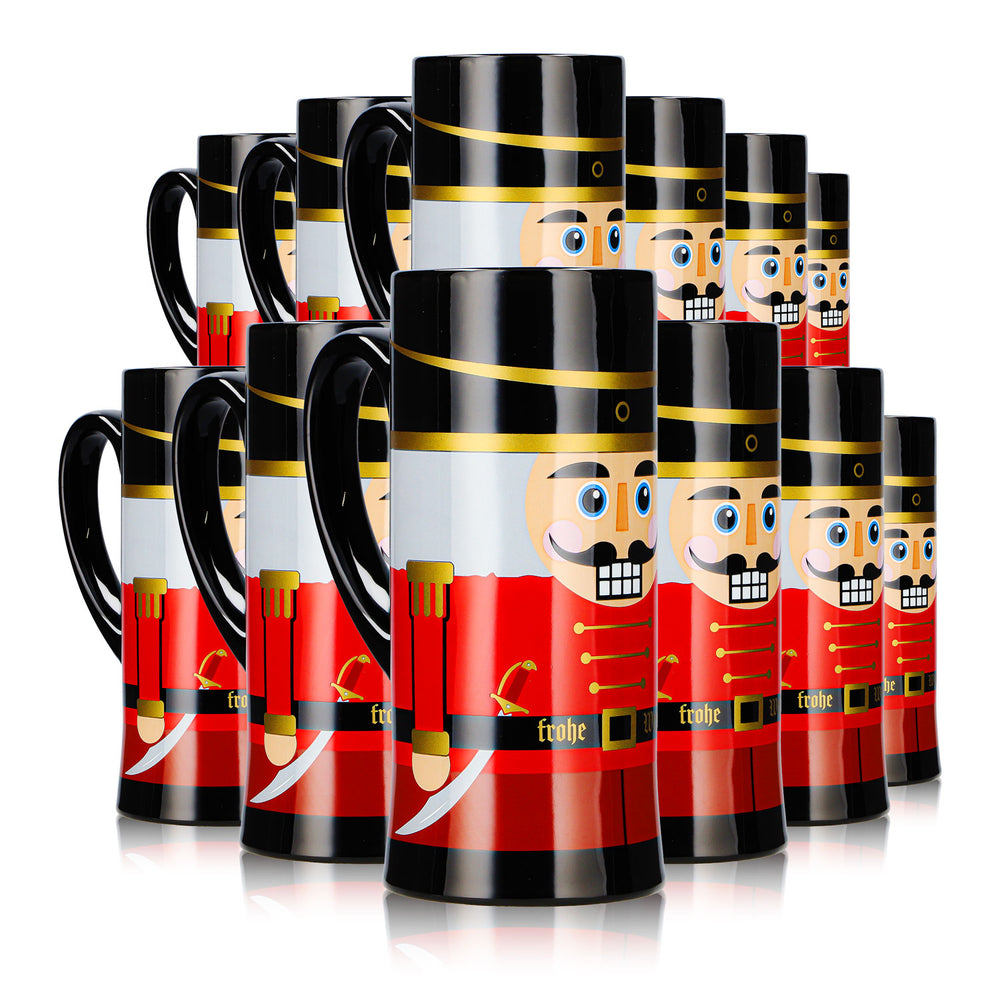 12 tasses à vin chaud Mohaba, modèle « flûte », Casse-noisette, Joyeux Noël, noir, 0,2 l, graduées