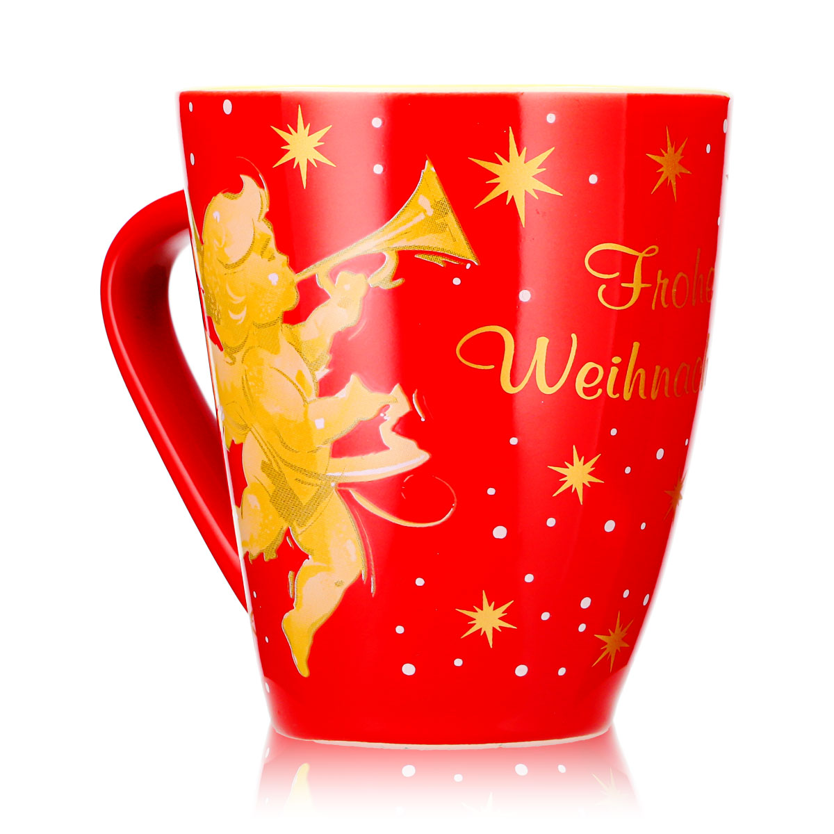 4 tasses à vin chaud Mohaba, modèle 2000 « Joyeux Noël avec un ange », rouge vif / crème, 0,2 l, graduées – Vue 3