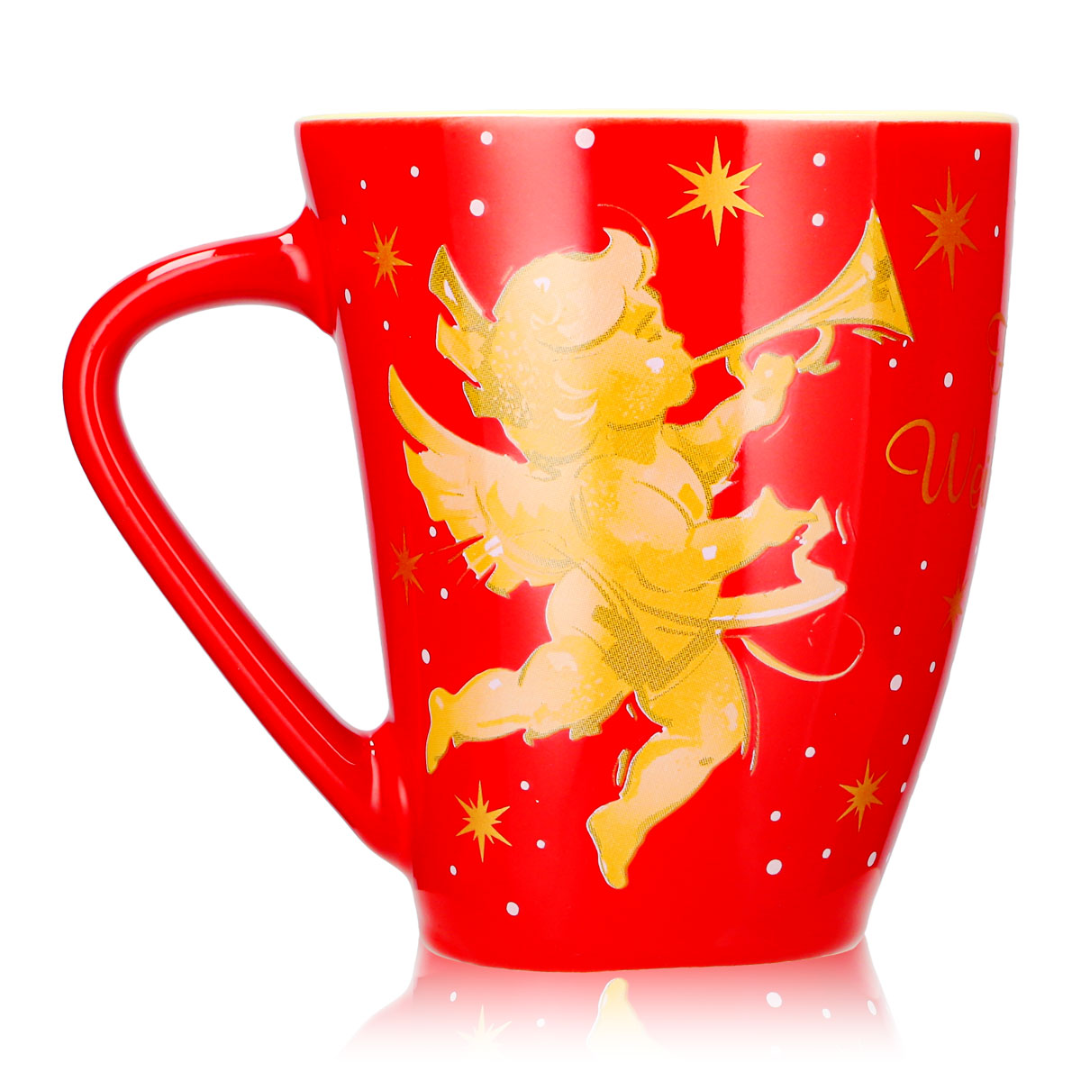 2 tasses à vin chaud Mohaba, modèle 2000 « Joyeux Noël avec un ange », rouge vif / crème, 0,2 l, graduées – Vue 4