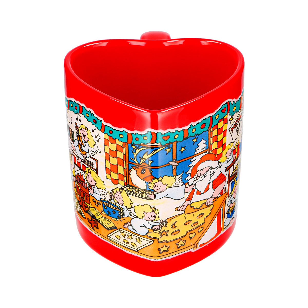 2 tasses à vin chaud Mohaba en forme de cœur, motif « Pâtisserie de Noël » avec un ange, rouge vif, 0,2 l, graduées – Vue 3