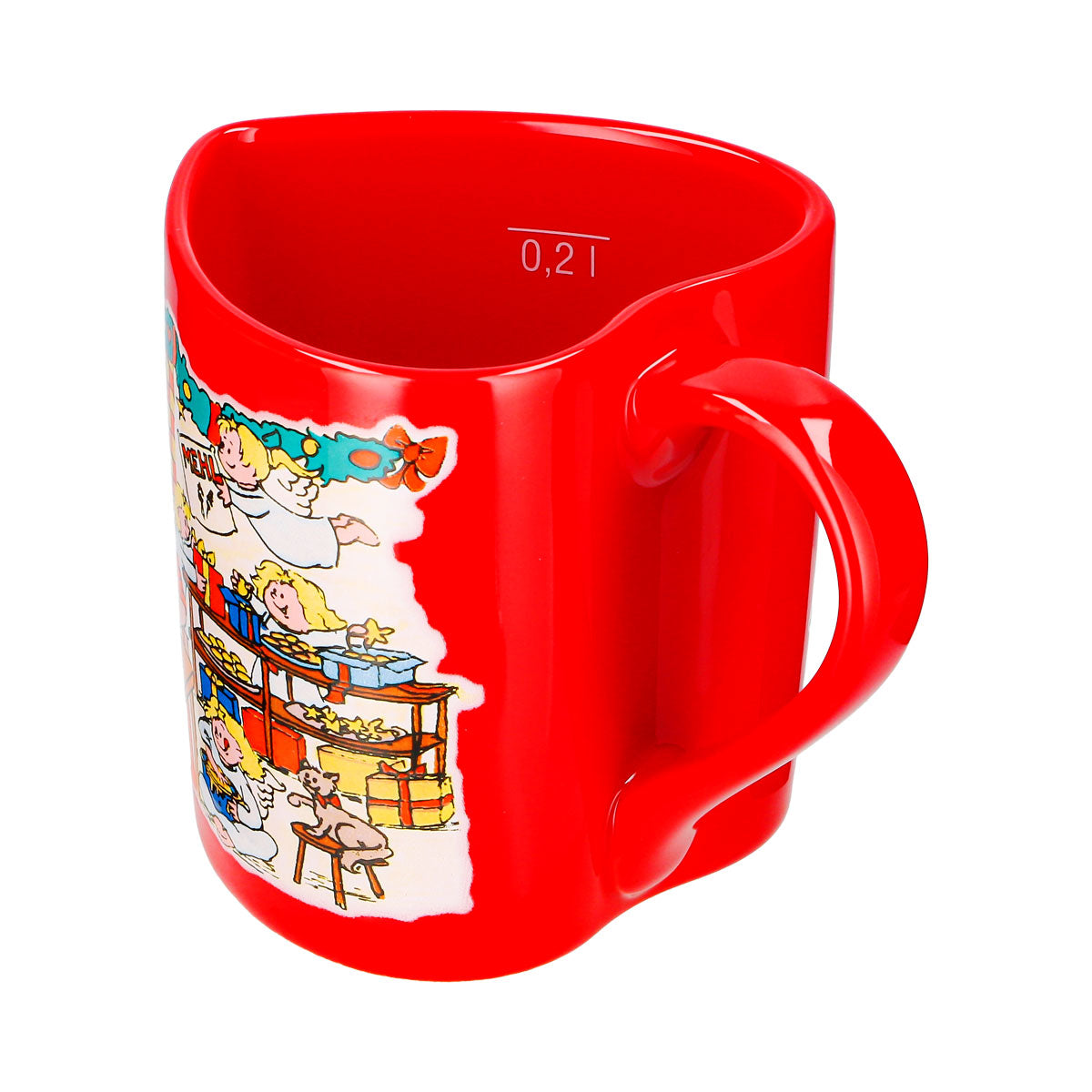 2 tasses à vin chaud Mohaba en forme de cœur, motif « Pâtisserie de Noël » avec un ange, rouge vif, 0,2 l, graduées – Vue 4