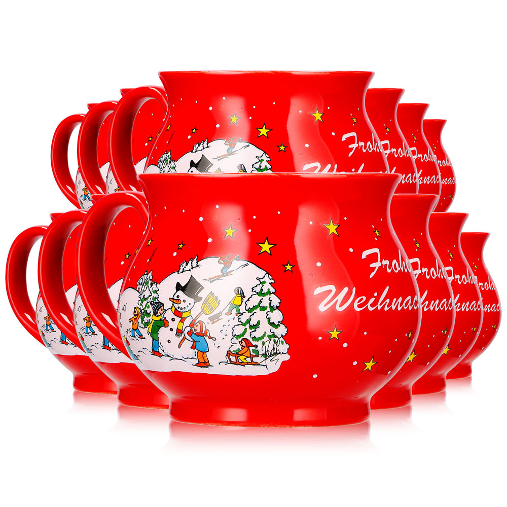 12 tasses à vin chaud Mohaba, forme sphérique, « Joyeux Noël », hiver, rouge vif, 0,2 l, graduées