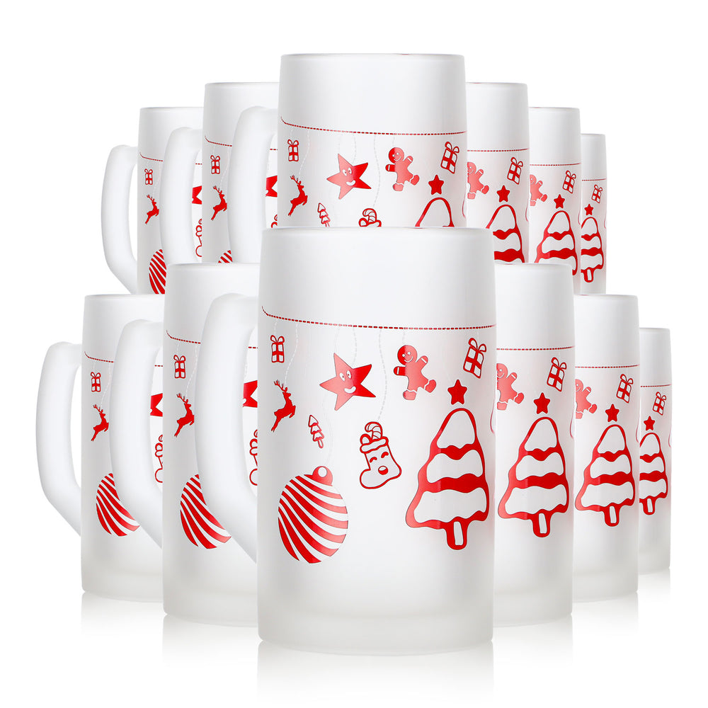 12 tasses à vin chaud Mohaba « Ludwigsseidel » en verre satiné, motif sapin de Noël, 0,2 l, graduées