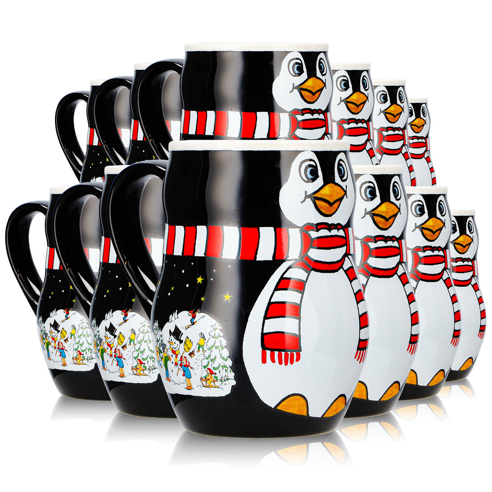 12 tasses à vin chaud Mohaba « Pingouin » avec motif en relief « Merry X-mas », noir/blanc, 0,2 l, graduées