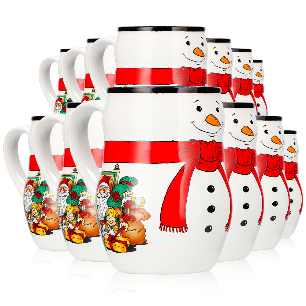 12 tasses à vin chaud Mohaba « Bon Noël » avec motif en relief de bonhomme de neige, blanc/noir, 0,2 l, graduées