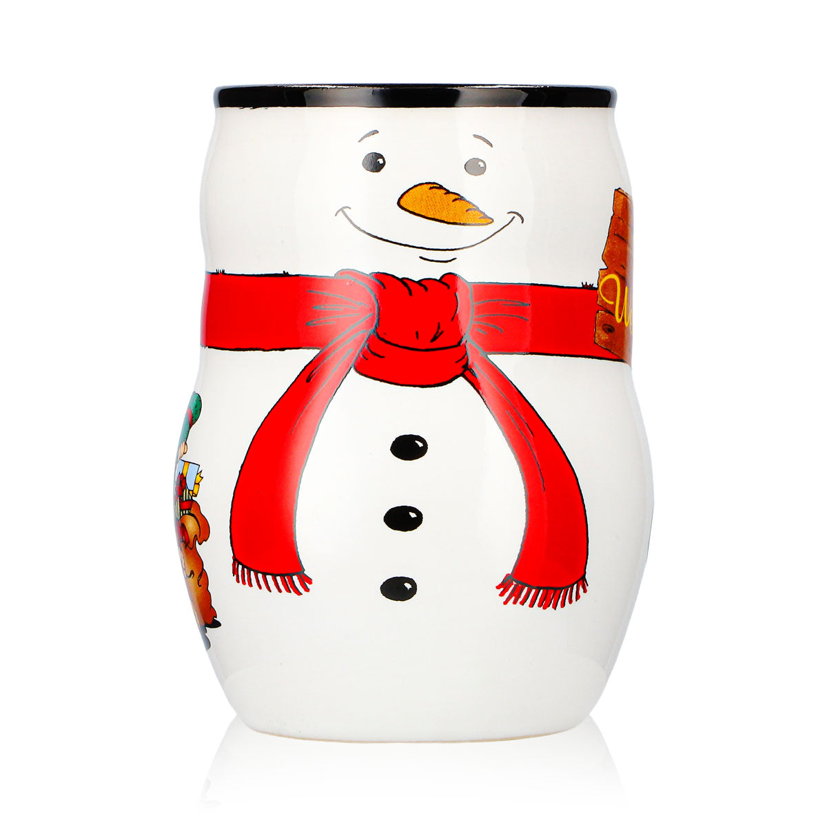 4 tasses à vin chaud Mohaba « Bon Noël » avec motif en relief de bonhomme de neige, blanc/noir, 0,2 l, graduées – Vue 2