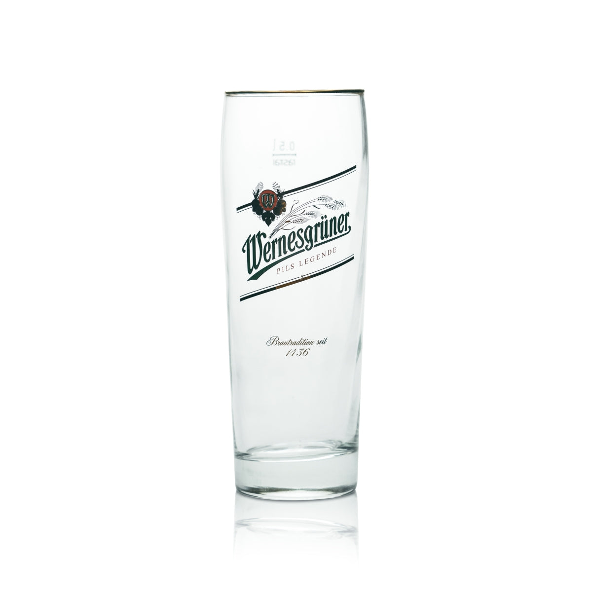12 verres à bière Wernesgrüner 0,5 l, coupe Pils, bord doré, chêne, pour la restauration – Vue 2