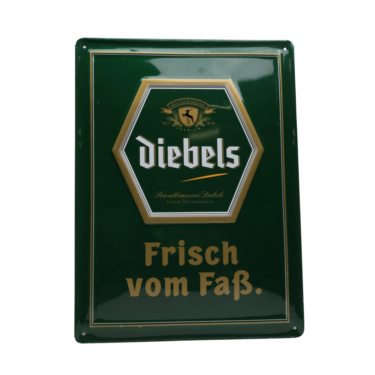 1x plaque métallique Diebels Bier « Frisch vom Faß » (fraîchement tirée du fût).