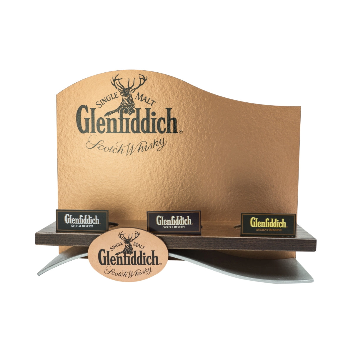 1x Glenfiddich Whisky Barcaddy en bois laqué bronze pour 3 bouteilles