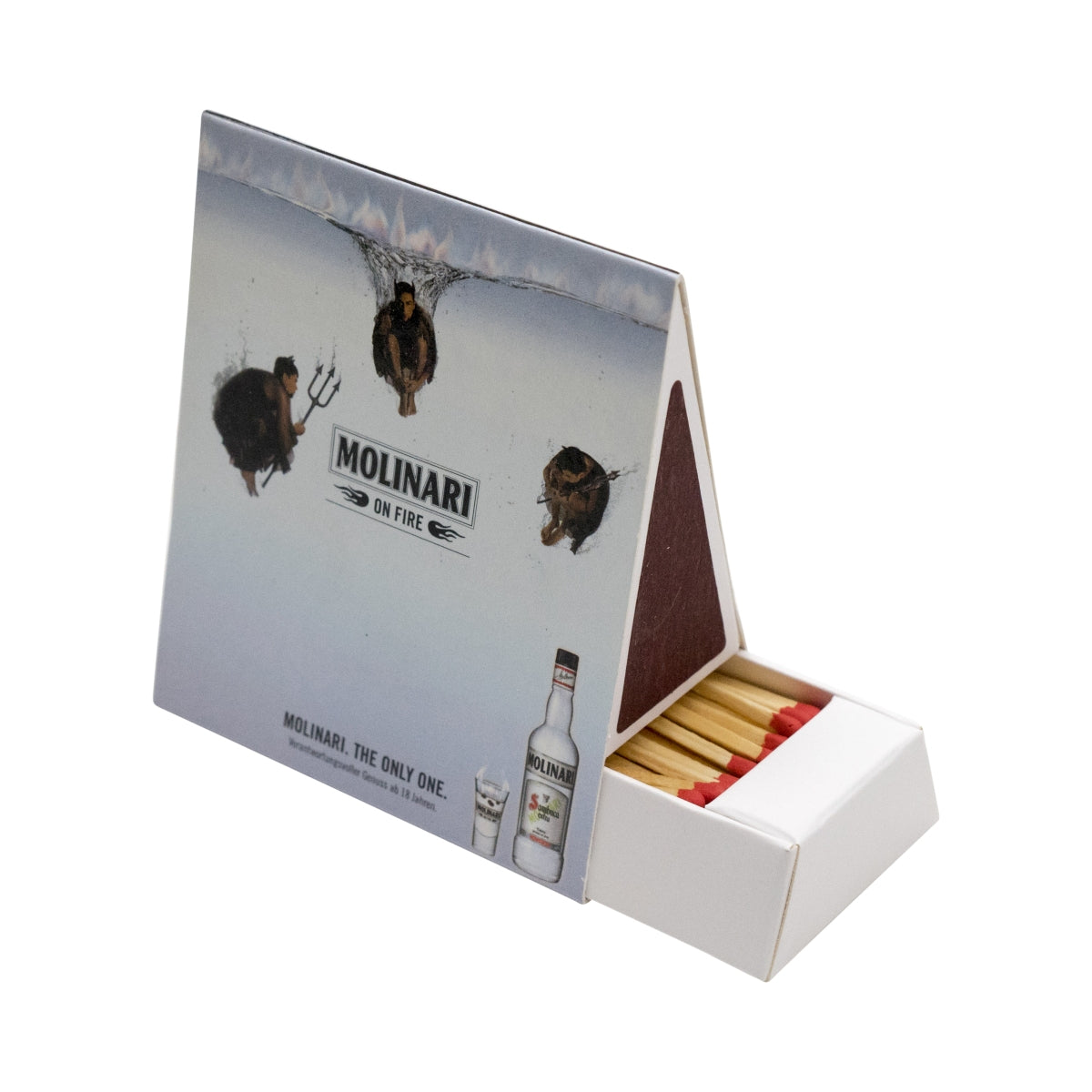 1x présentoir de table pour liqueur Molinari « Réservé » avec allumettes