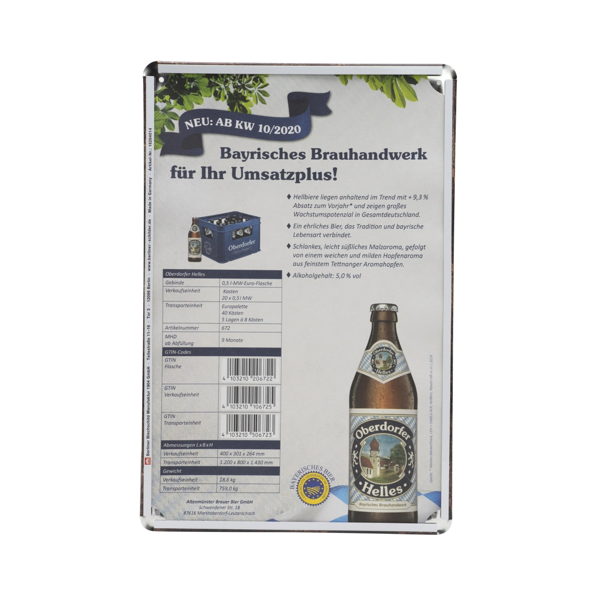 1x plaque métallique Oberdorfer Bier Helles Retro 20x30 – Vue 2