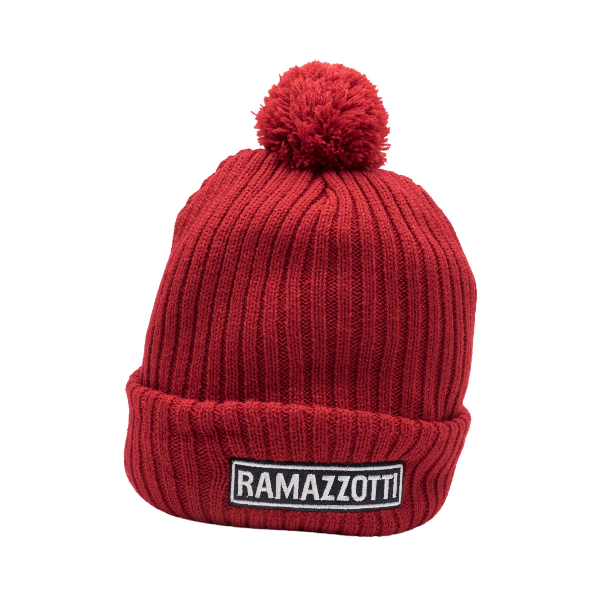 1x bonnet en tissu rouge avec pompon, motif liqueur Ramazzotti