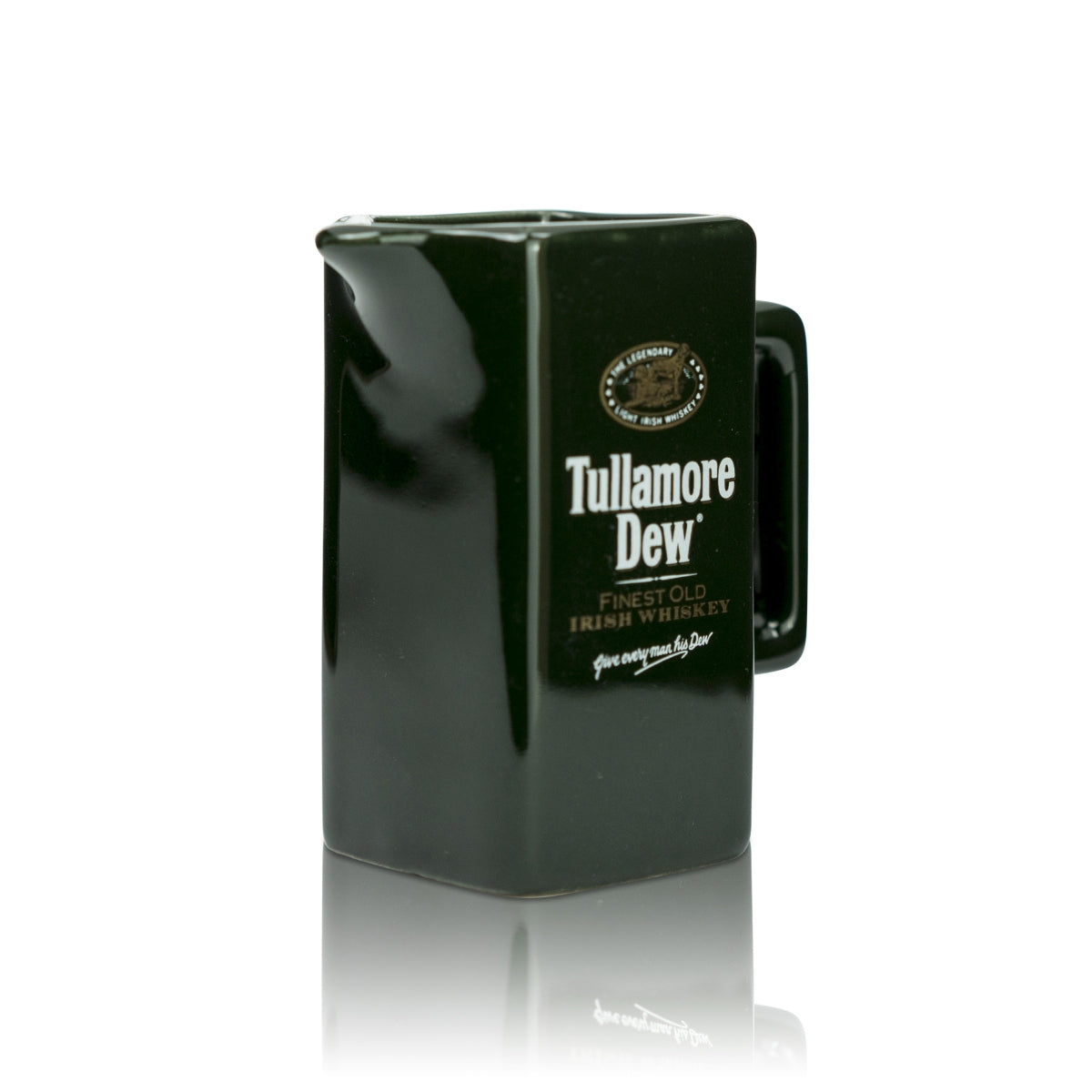 1x verre à whisky Tullamore Dew, rectangulaire, vert, petite cruche en terre cuite