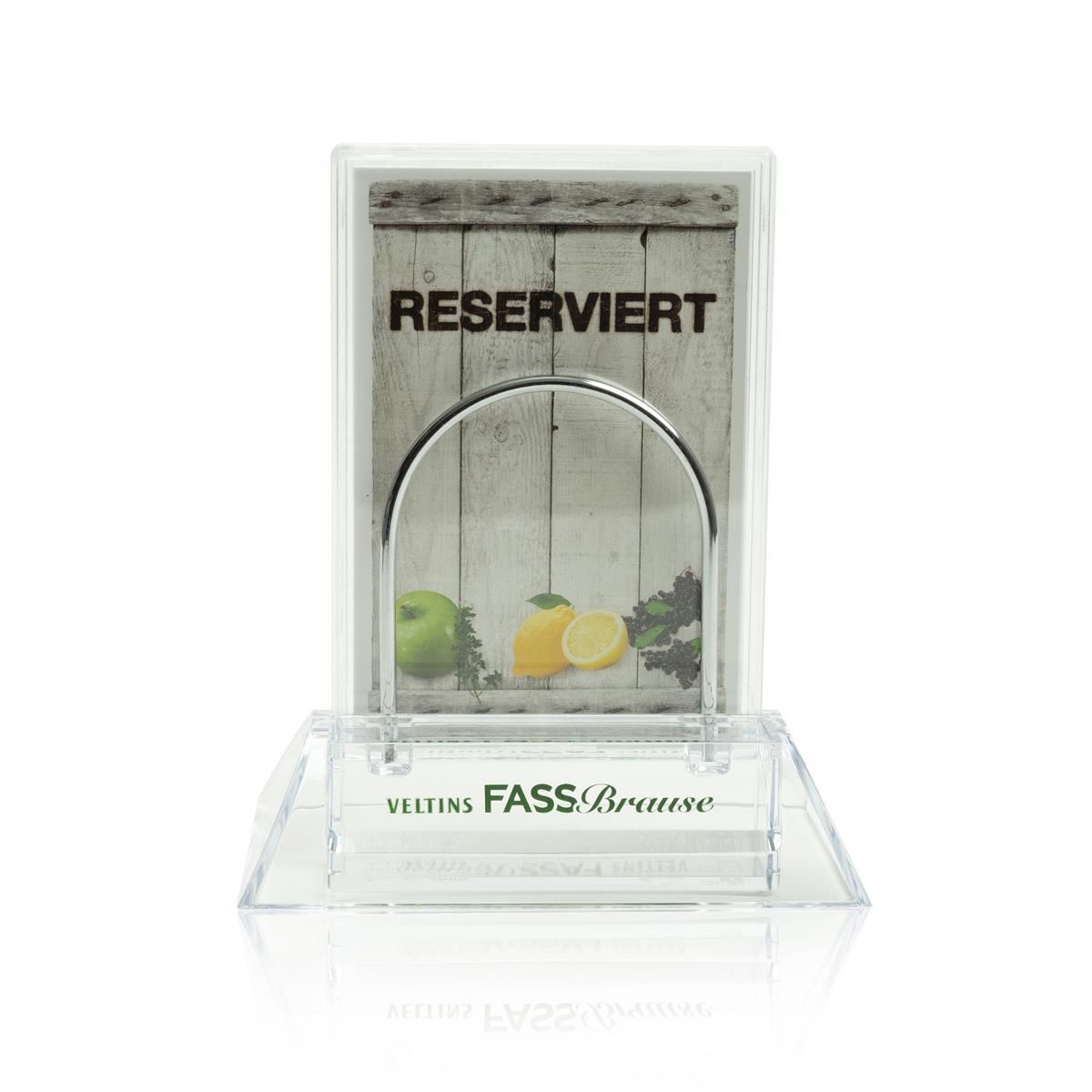 1x présentoir de table Veltins Bier Fassbrause + support « Réservé »