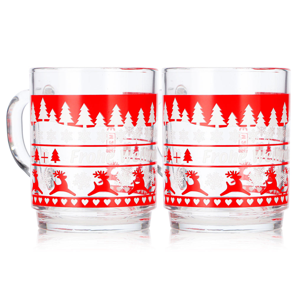 2 tasses à vin chaud Mohaba en verre transparent, motif norvégien avec des cerfs, 0,2 l, graduées