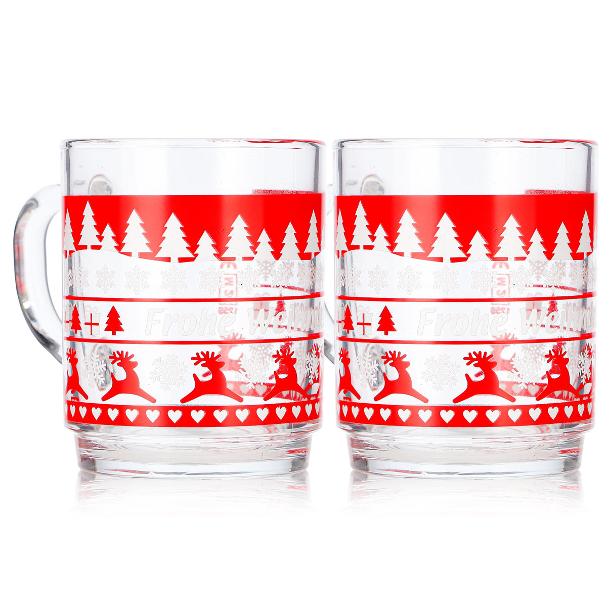 2 tasses à vin chaud Mohaba en verre transparent, motif norvégien avec des cerfs, 0,2 l, graduées