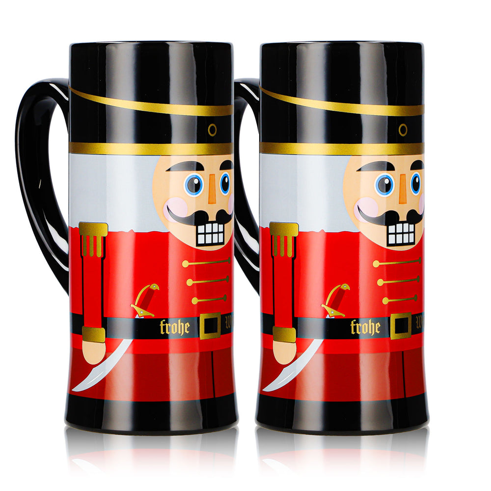 2 tasses à vin chaud Mohaba, modèle « flûte », Casse-noisette, Joyeux Noël, noir, 0,2 l, graduées
