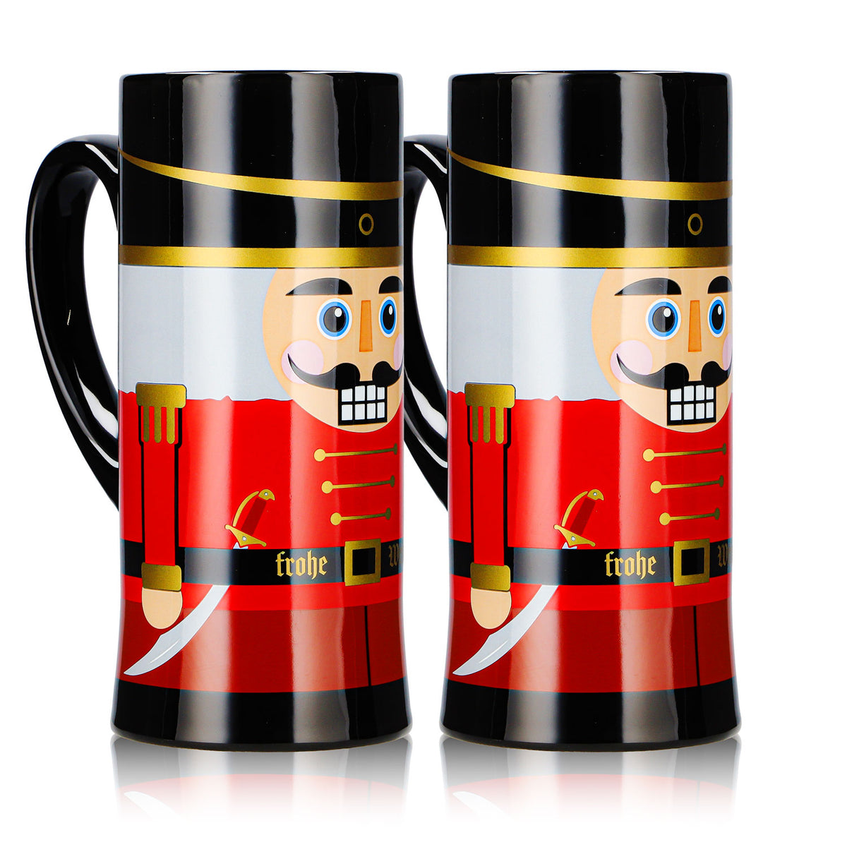 2 tasses à vin chaud Mohaba, modèle « flûte », Casse-noisette, Joyeux Noël, noir, 0,2 l, graduées