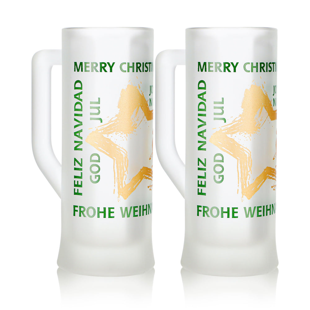2 tasses à vin chaud Mohaba « Karlsseidel » en verre satiné « Joyeux Noël » avec étoile, 0,2 l, graduées