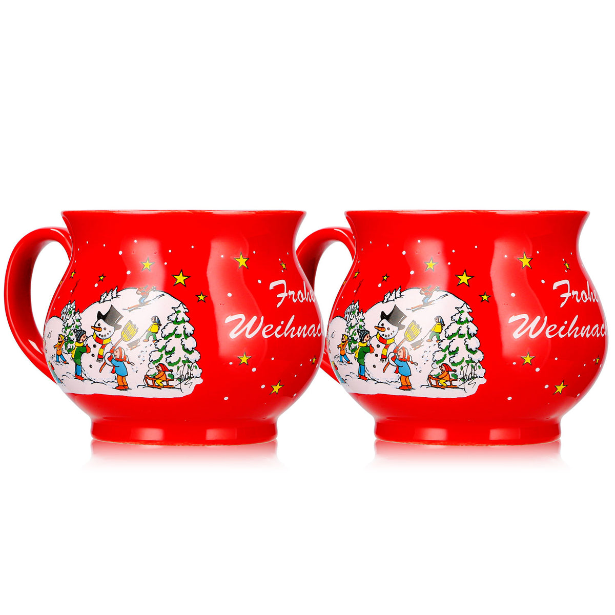 2 tasses à vin chaud Mohaba, forme sphérique, « Joyeux Noël », hiver, rouge feu, 0,2 l, graduées