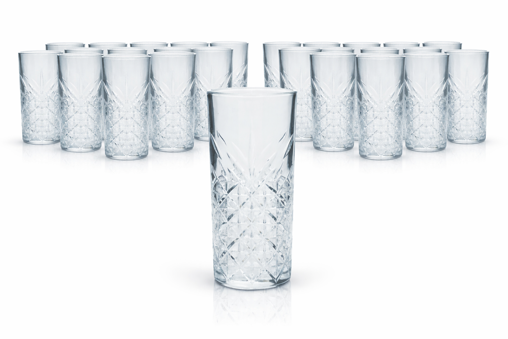 Lot de 24 verres à gin Bathtub 400 ml Highball Longdrink Verre en relief Pasabahce robuste