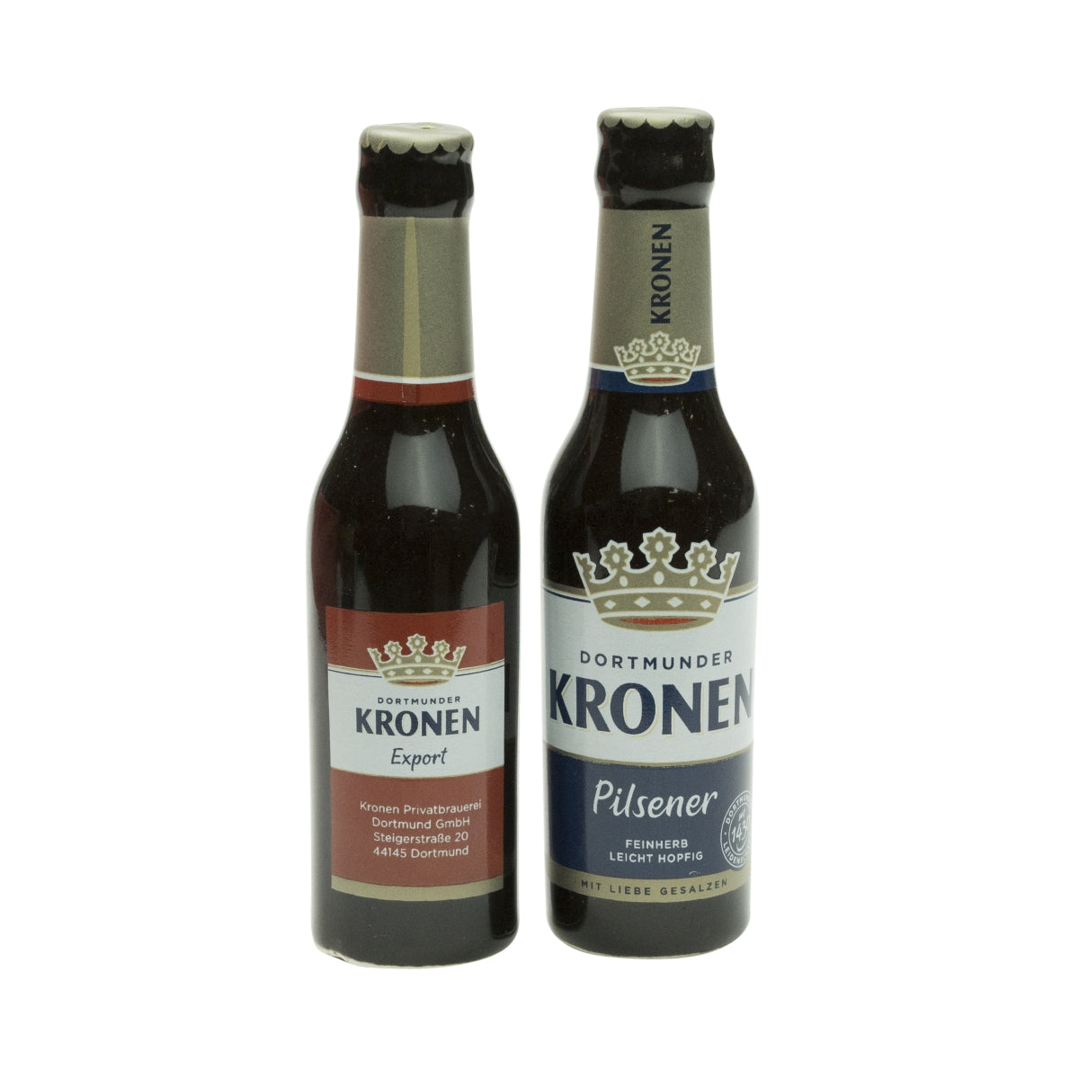 2x salière et poivrière en forme de couronne de bière, céramique