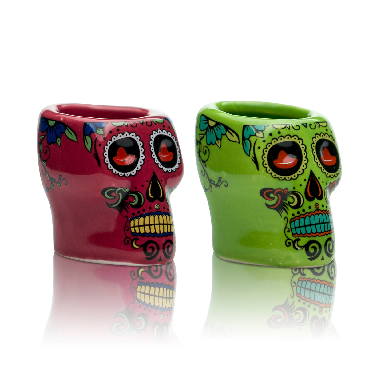 2x Verres à tequila Sierra en terre cuite 2 cl, verres à shot verts avec tête de mort, verres à schnaps