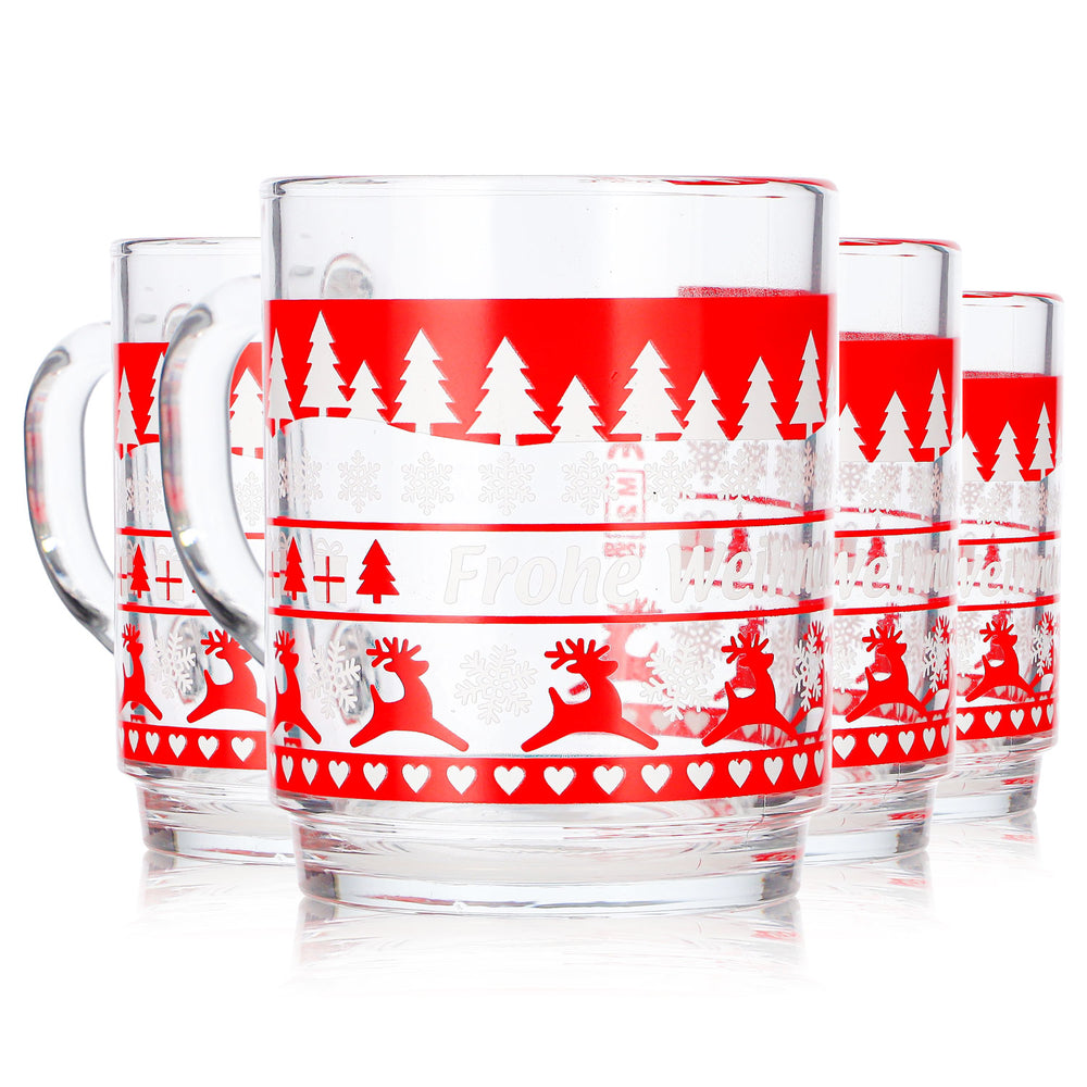 4 tasses à vin chaud Mohaba en verre transparent, motif norvégien avec des cerfs, 0,2 l, graduées