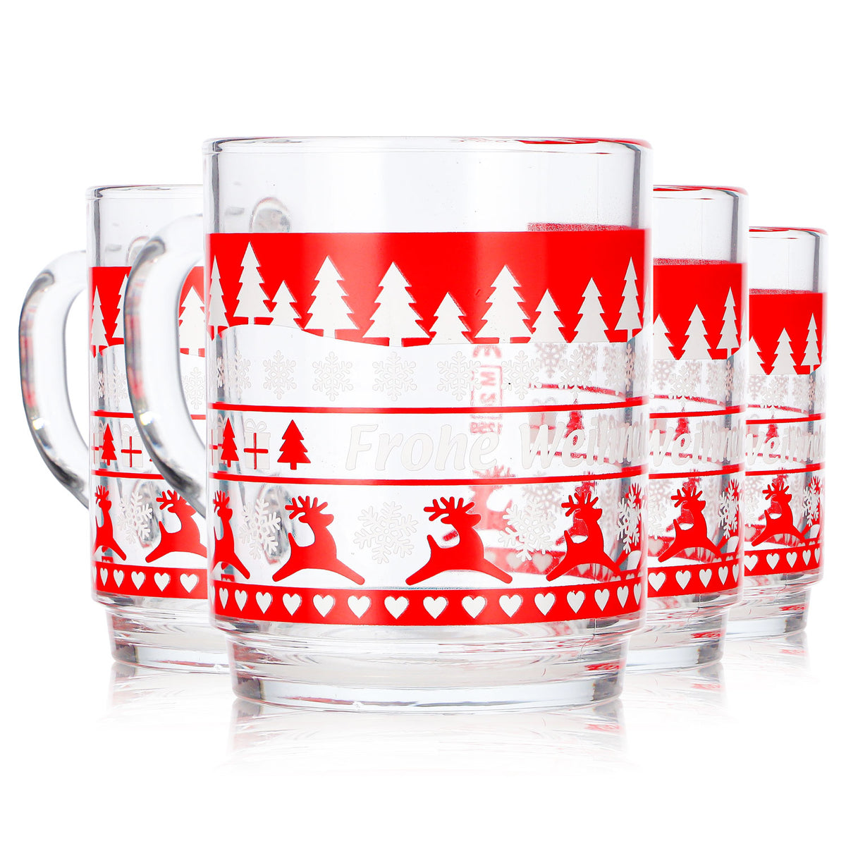 4 tasses à vin chaud Mohaba en verre transparent, motif norvégien avec des cerfs, 0,2 l, graduées