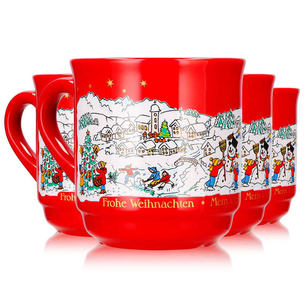 4 tasses à vin chaud Mohaba, modèle 8000, « Joyeux Noël », hiver, rouge feu, 0,2 l, graduées