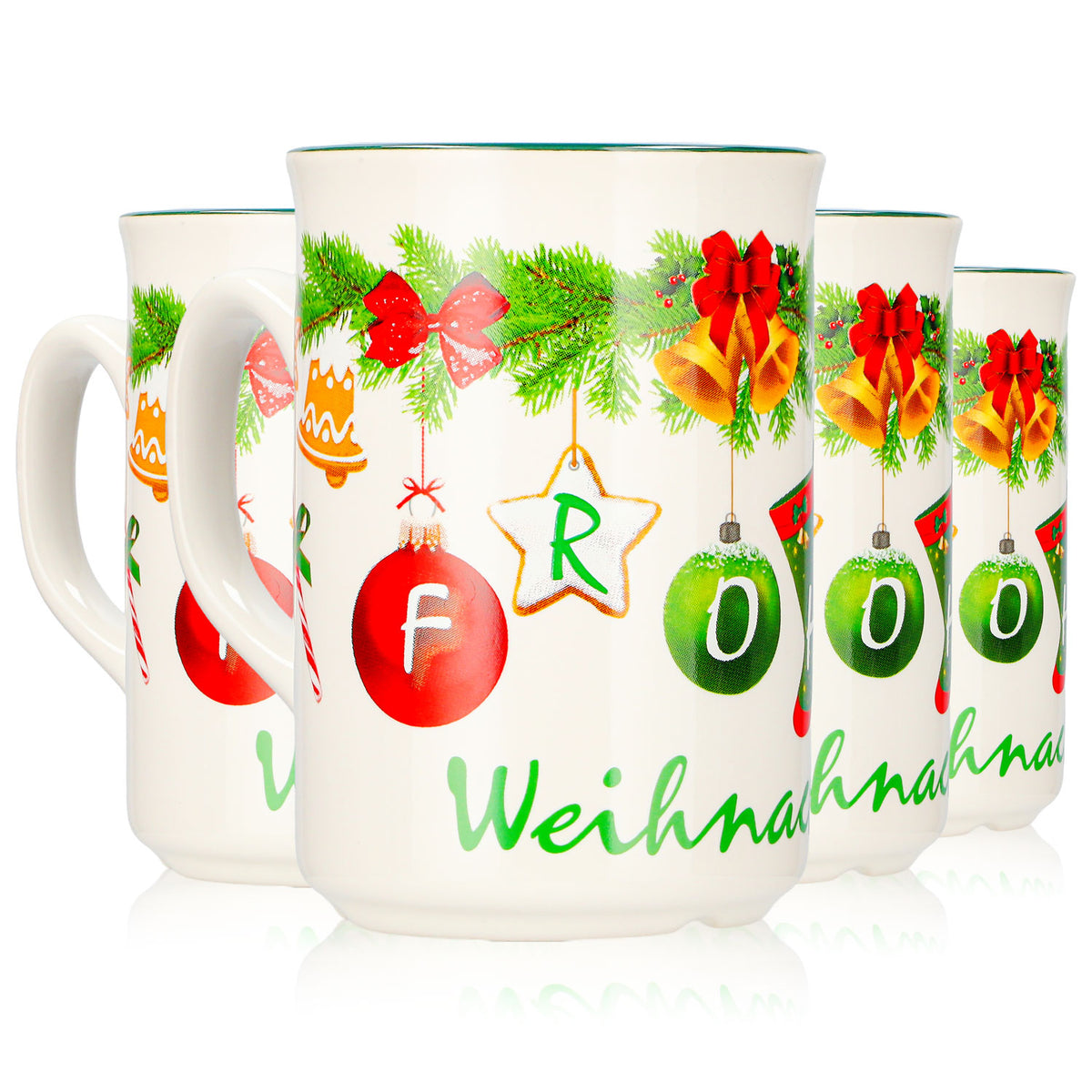 4 tasses à vin chaud Mohaba, modèle 9000, guirlande de Noël « Joyeux Noël Chamonix », 0,2 l, graduées