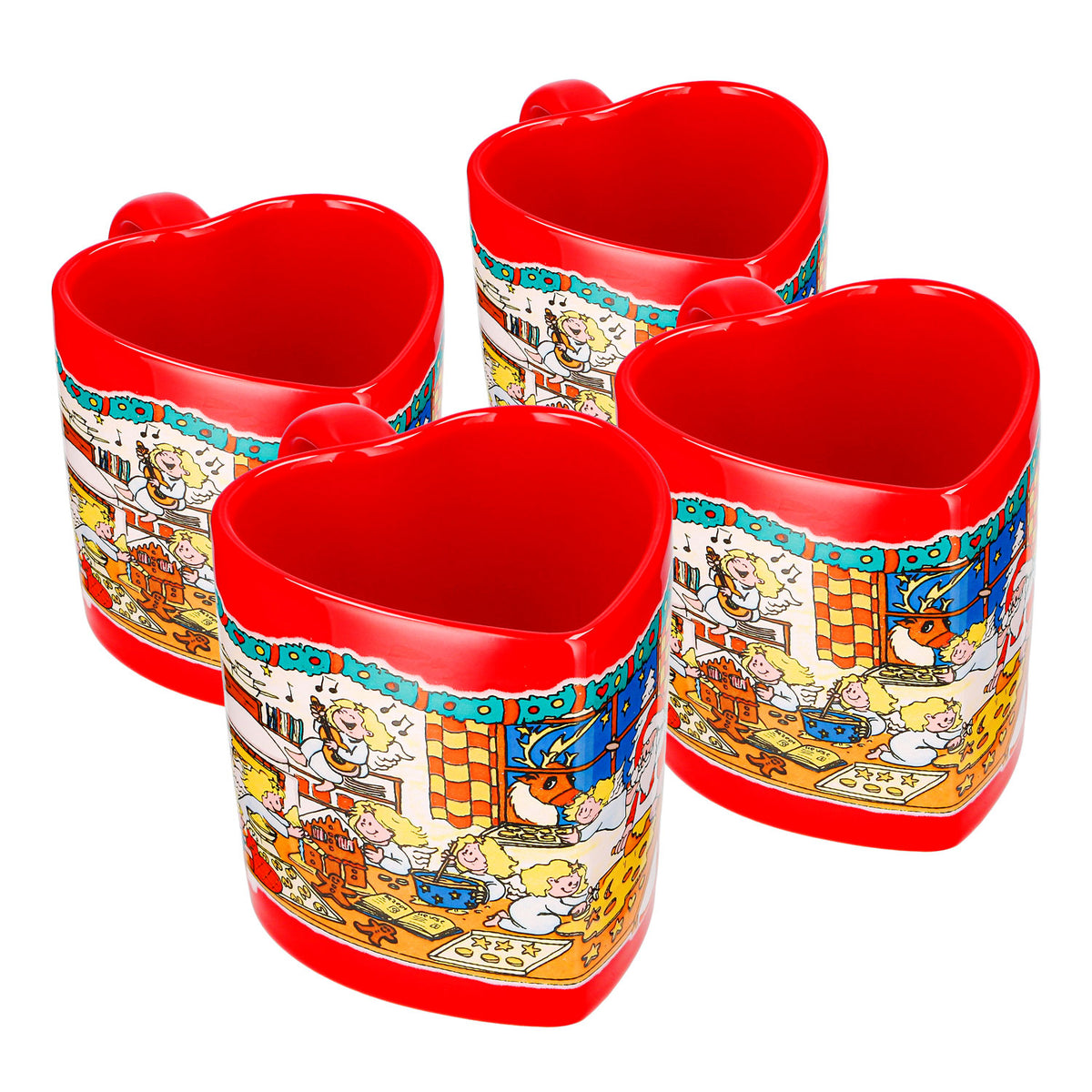 4 tasses à vin chaud Mohaba en forme de cœur, décorées d'un ange, rouge vif, 0,2 l, graduées