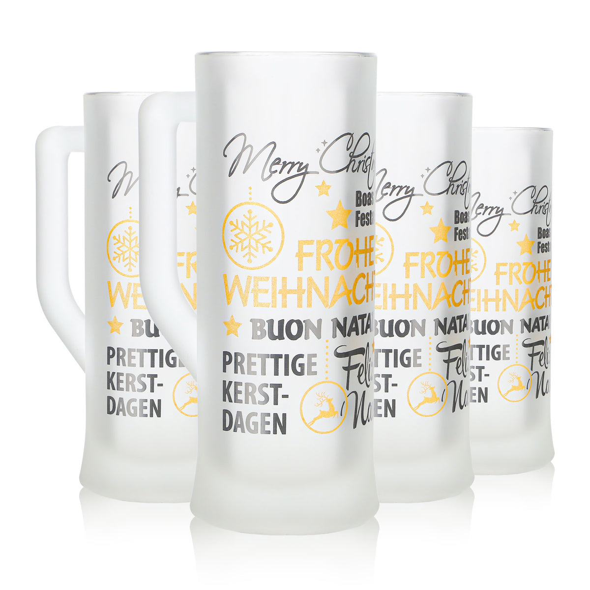4 tasses à vin chaud Mohaba « Karlsseidel » en verre satiné « Joyeux Noël », 0,2 l, graduées