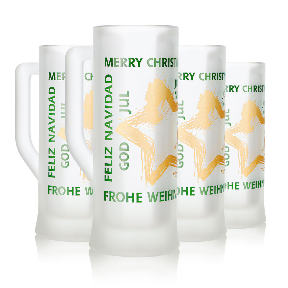 4 tasses à vin chaud Mohaba « Karlsseidel » en verre satiné « Joyeux Noël » avec étoile, 0,2 l, graduées