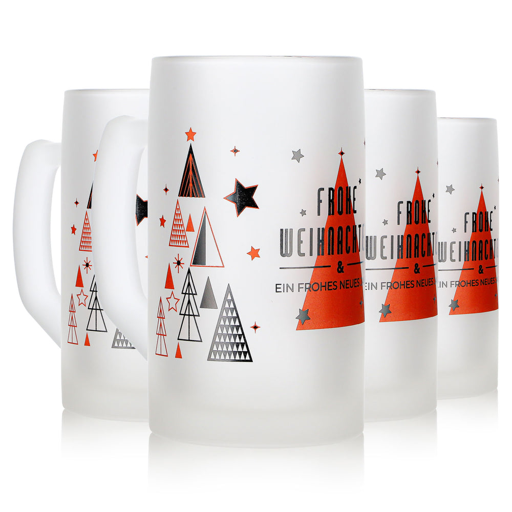 4 tasses à vin chaud Mohaba « Ludwigsseidel » en verre satiné « Joyeux Noël », 0,2 l, graduées