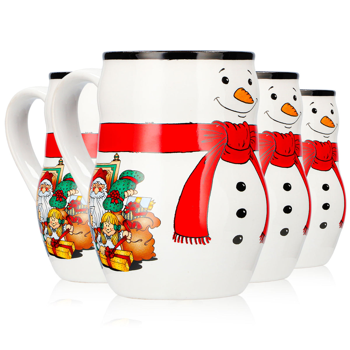4 tasses à vin chaud Mohaba « Bon Noël » avec motif en relief de bonhomme de neige, blanc/noir, 0,2 l, graduées