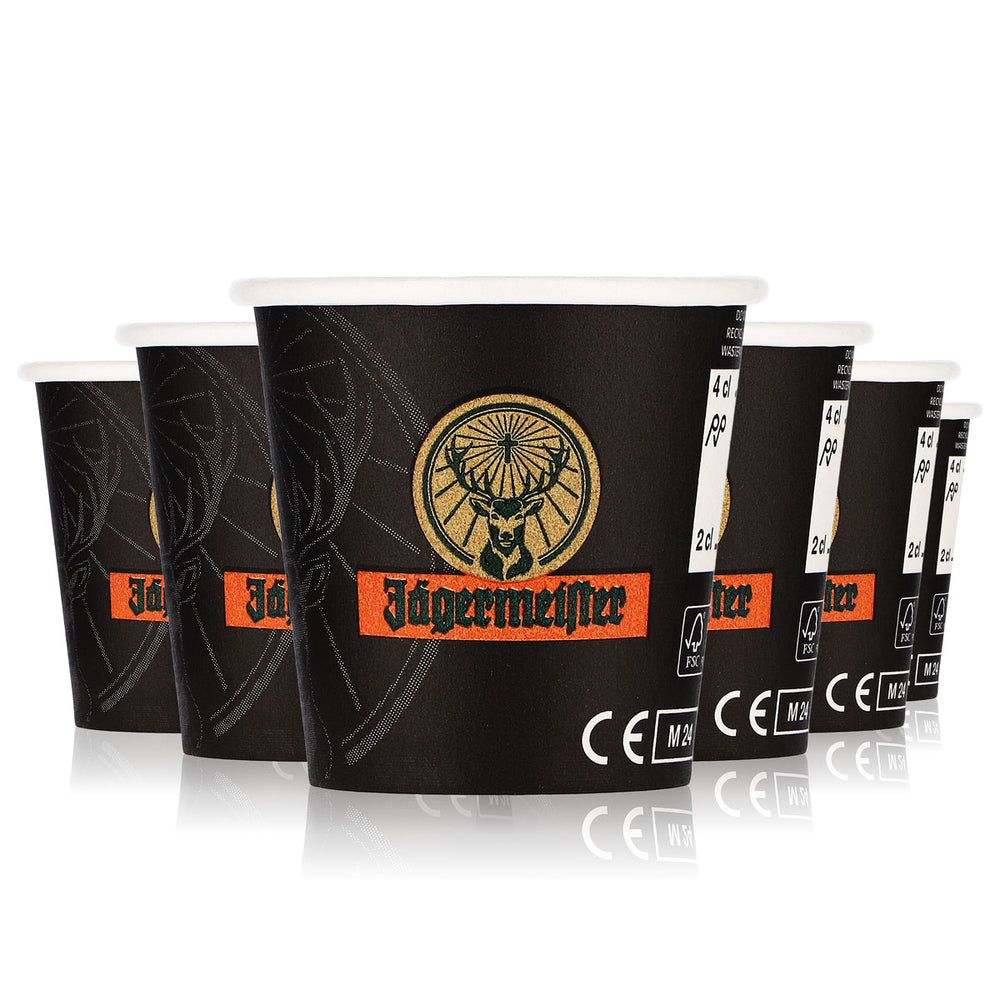 40x verres à shot Jägermeister Stamper courts 2 cl/4 cl jetables en carton