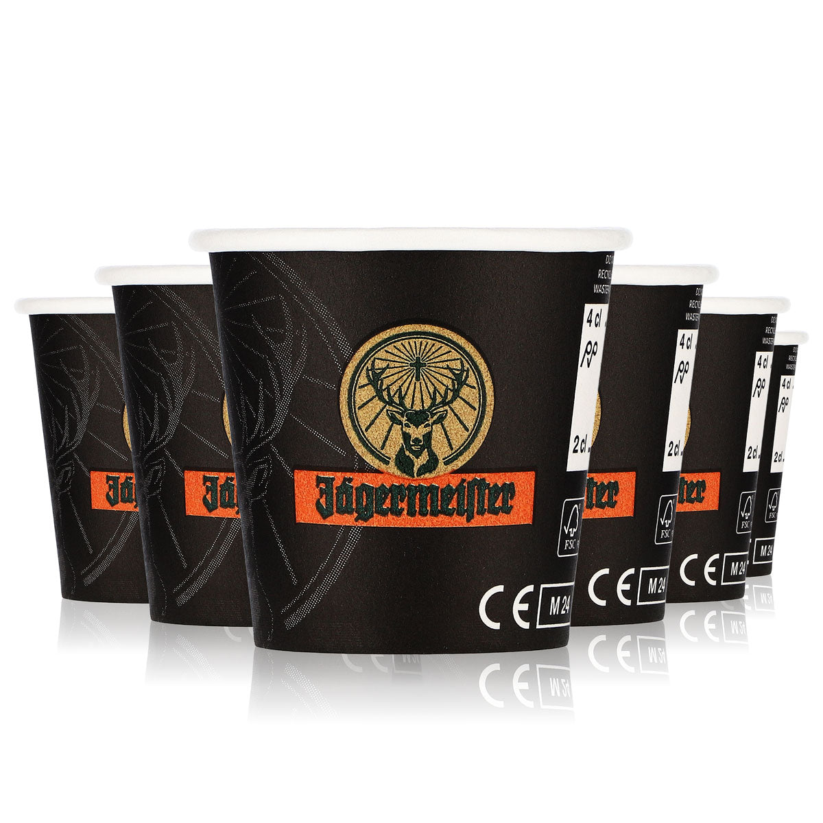 40x verres à shot Jägermeister Stamper courts 2 cl/4 cl jetables en carton