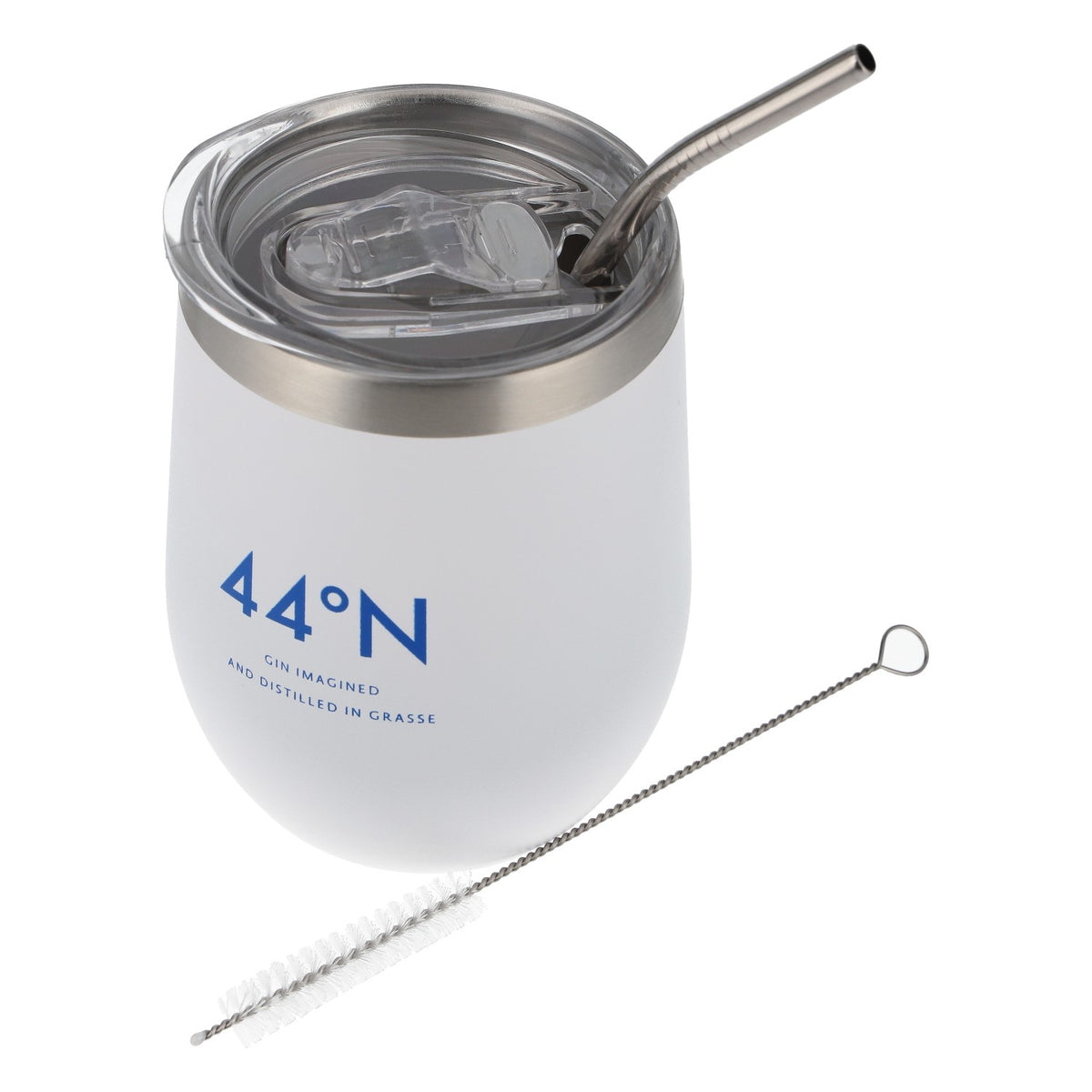 Gobelet « 44°N Gin To-Go » en acier inoxydable, 0,4 l, avec paille, blanc – Nouveau et tendance – Vue 7