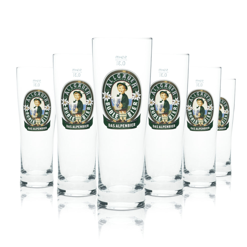 6 verres à bière Allgäuer Büble, verres à bière, verre droit, 0,3 l, Sahm