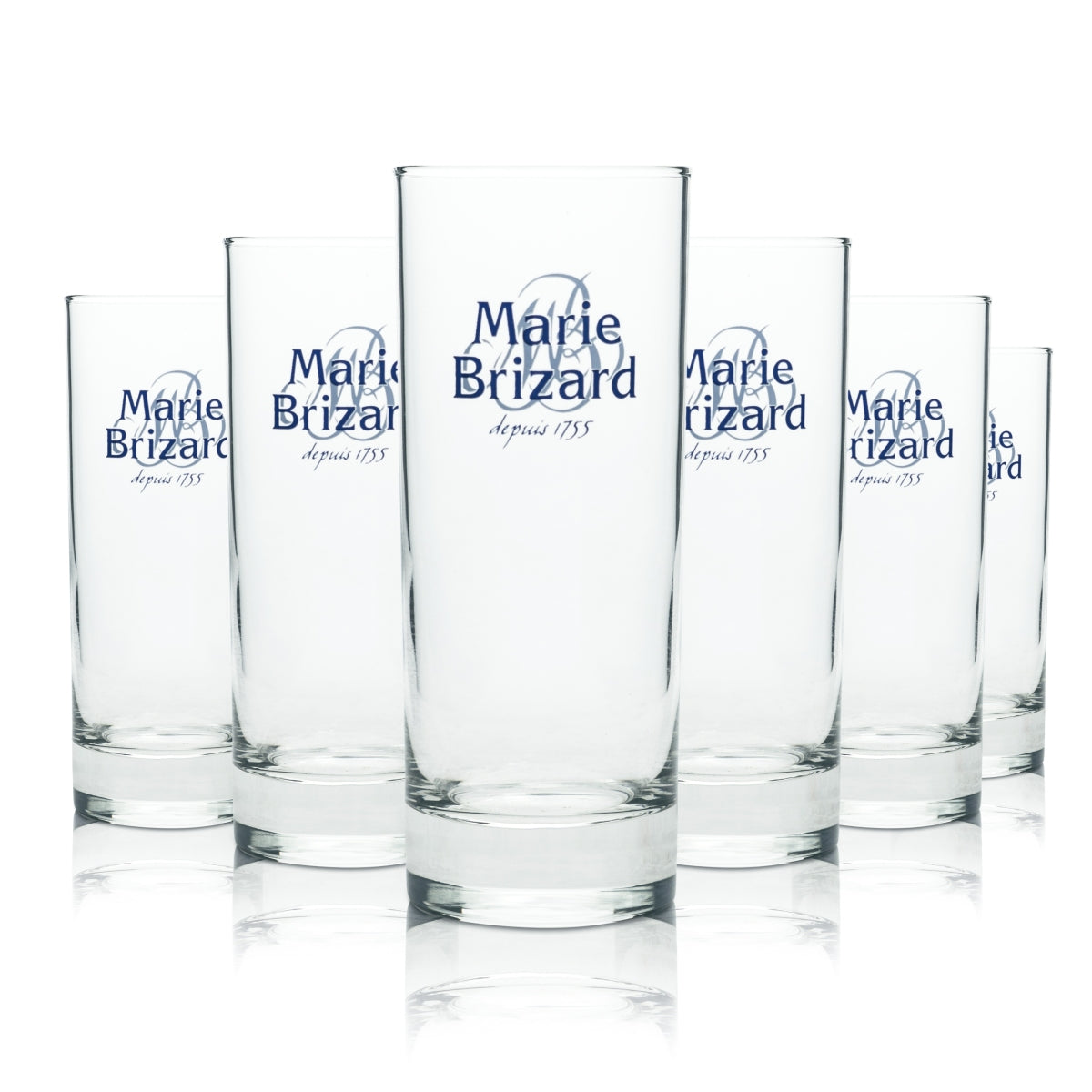 6 verres à liqueur Marie Brizard, logo bleu, neufs