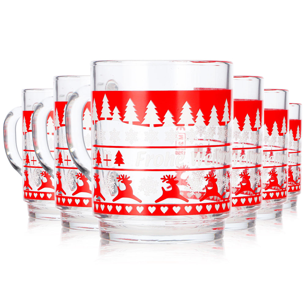 Lot de 6 tasses à vin chaud Mohaba en verre transparent, motif norvégien avec des cerfs, 0,2 l, graduées